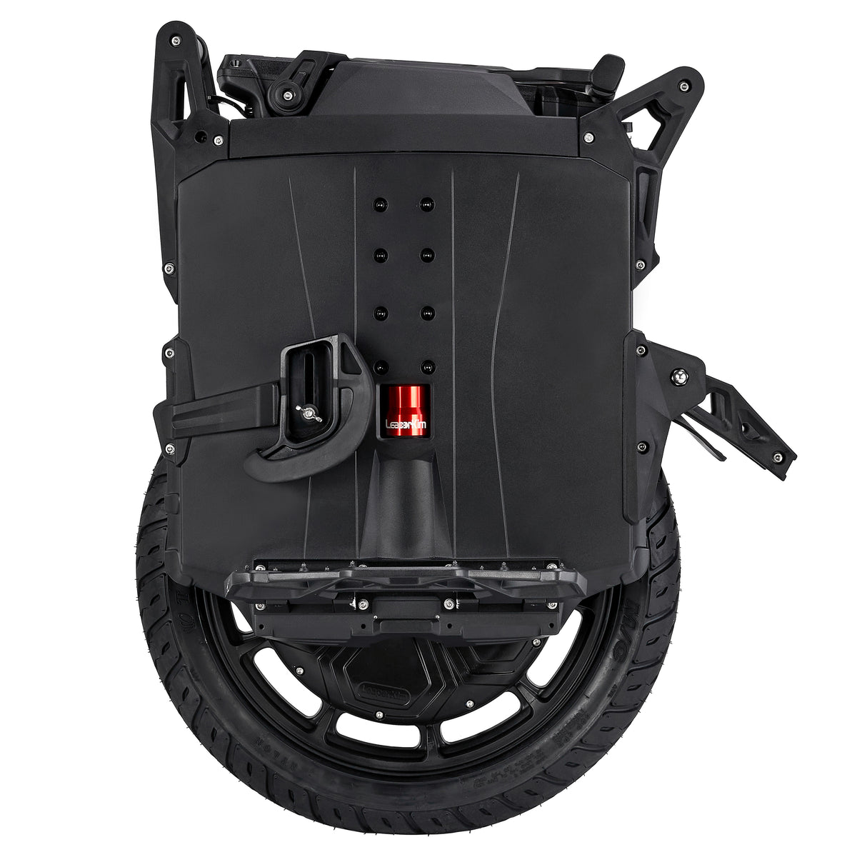 LeaperKim Sherman P electric unicycle, side profile showing the suspension and folded pedal